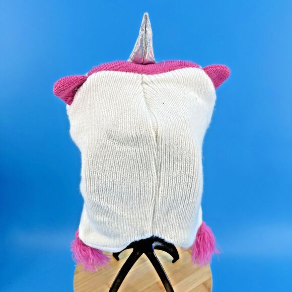Unicorn Beanie One Size Fits All Pink & White - Picture 6 of 10